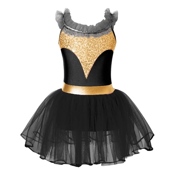 Kids Girls Sequin Ballet Dress Gymnastics Leotard Dance Dress Jazz Dancing Party Performing Dancewear