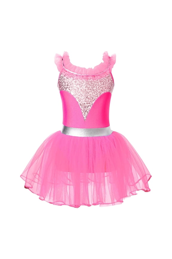 Kids Girls Sequin Ballet Dress Gymnastics Leotard Dance Dress Jazz Dancing Party Performing Dancewear