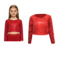 thumbnail image 1 of Kids Girls Sequins Glitter Patch Cropped Top Long Sleeve Tops Blouse Jazz Hop Performance Dance Oufits 3-10 Years, 1 of 4