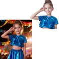 thumbnail image 1 of Kids Girls Short Sleeve Crop Top Metallic Sparkle Tee Shirt Jazz Hop Modern Dance Performance Oufits 6-7 Years, 1 of 4
