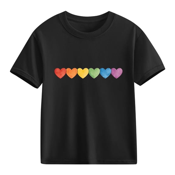 Kids Girls Short Sleeve T-Shirt Rainbow Hearts Print 100% Cotton Casual Top 4-12 Years (Sizes 4T-12),Size 3 T