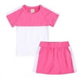 thumbnail image 1 of Kids Girls Short Sleeved Short Skirt Summer Sports Suit T-Shirt Stretch Waist Short Skirt Pocket Skirt 2-Piece Set 5-14Y, 1 of 7