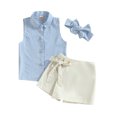 thumbnail image 1 of Kids Girls Shorts Set, Sleeveless Striped Button Closure Vest with Elastic Waist Tie-up Shorts 9 Months-5 Years, 1 of 7