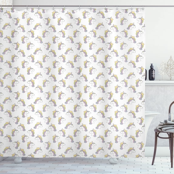 Ambesonne Unicorn Shower Curtain, Unicorn with a Crown, 69"Wx84"L, Multicolor