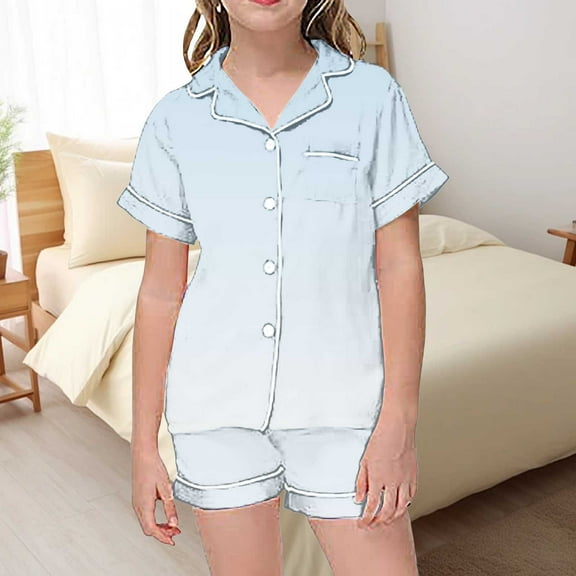 Kids Girls Silk Pajamas Gradient Short Sleeve Button Down Top Shorts Summer Clothes for Girls Kids Pajamas Girls 6T