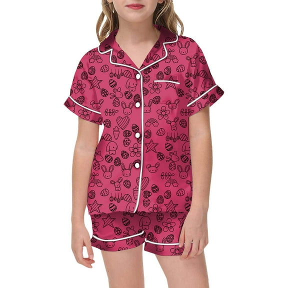Kids Girls Silk Pajamas Set Bunny Summer Pjs For Girls Shorts Set Kids Pajamas Nightgown Girls Pjs Size 10-11 Years