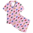 thumbnail image 1 of Kids Girls Silk Pajamas Set Dinosaur Printed Button Down Tops With Shorts 2PCS Summer Toddler Sleepwears Girl Pjs Size 6-7, 1 of 4