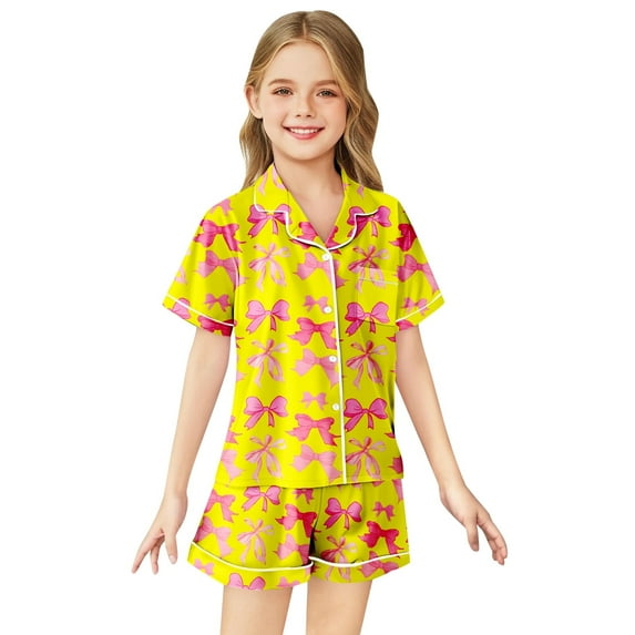 Kids Girls Silk Pajamas Set Fashion Kids Button Down Pajamas Set Sleepwear Loungewear Set Tween Pajamas 8-9 Years Cute Girl Clothing