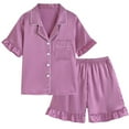 thumbnail image 1 of Kids Girls Silk Pajamas Set Plain Color 2 Piece Short Sleeve Button-Down Nightwear with Shorts Set Girls Summer Pajamas Clothes for Girls 7-8 Years, 1 of 9