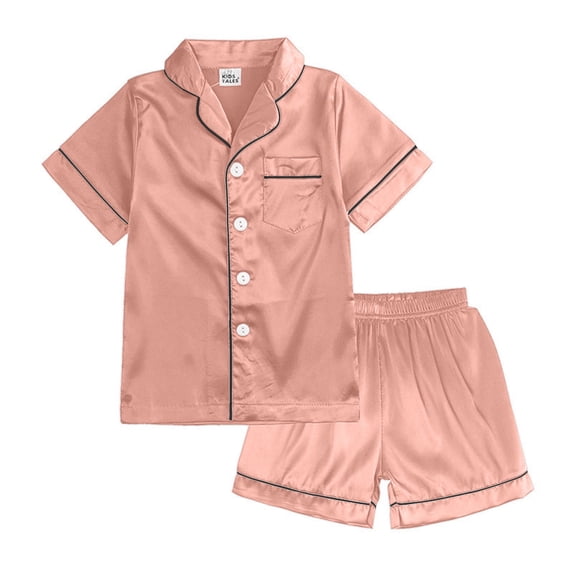 Kids Girls Silk Pajamas Set Short Sleeve Button-Down Sleepwear with Shorts Summer Clothes for Girls Outfits Size 7-8 Years