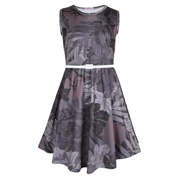 Kids Girls Skater Dress Sleeveless Camo Leaf Print Party Fashion Summer Dresses