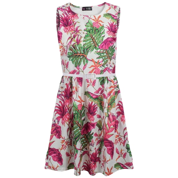 Kids Girls Skater Dress Sleeveless Floral Pink Party Fashion Summer Dresses