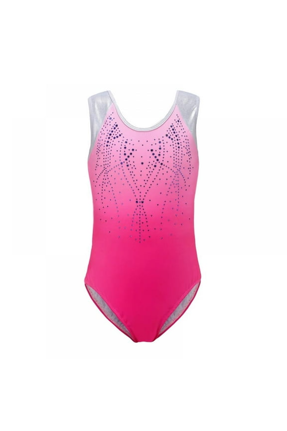 Kids Girls Sleeveless Gymnastic Ballet Leotard Jumpsuit Athletic Dance Clothes Tank Tops Outfits Diamond Bright Pattern Body Suit Ballet Gymnastics Gradient Color Practice Dance Practice Clothes