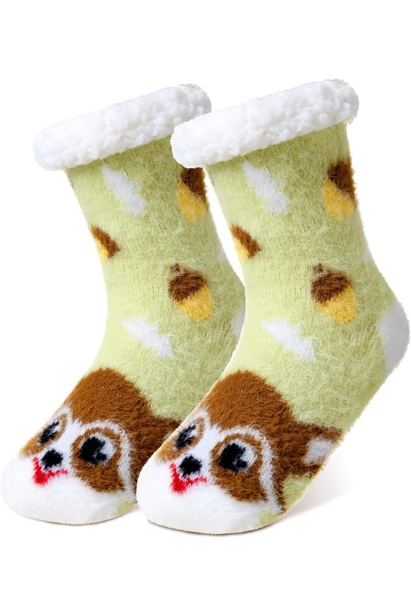 Kids Girls Slipper Fuzzy Socks Soft Warm Cozy Animal Anti-Slip Winter Thermal Christmas Indoor Socks