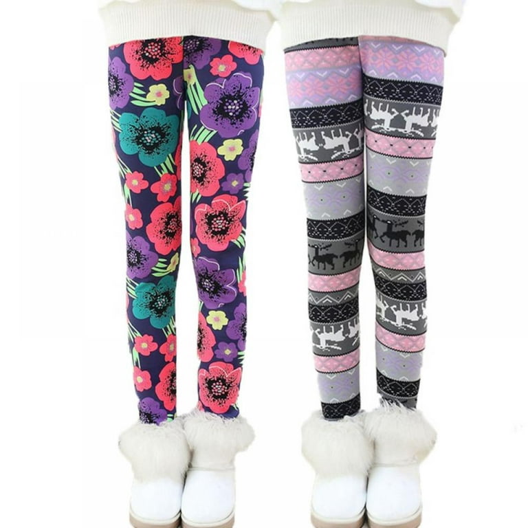 Kids Girls Soft Leggings Children Girls Winter Warm Fleece Lined Stretchy  Leggings 2 Pack,2-13 Years
