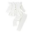 thumbnail image 1 of Kids Girls Solid Color Button Lace Splicing Skirt Long Pants Two Piece Set Long Sleeve Round Neck Top Shirt for Special Occasions and Daily Wear White 70, 1 of 9
