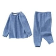 thumbnail image 1 of Kids Girls Solid Color Long Sleeve Warm Suit Lightweight Top and Pants Set for Daily Wear, Sports, and Casual Occasions Blue 2-3 Years, 1 of 3