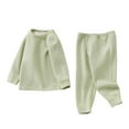 thumbnail image 1 of Kids Girls Solid Color Long Sleeve Warm Suit Lightweight Top and Pants Set for Daily Wear, Sports, and Casual Occasions Green 0.9-1.5 Years, 1 of 3