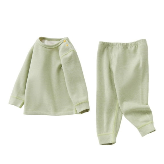 Kids Girls Solid Color Long Sleeve Warm Suit Lightweight Top and Pants Set for Daily Wear, Sports, and Casual Occasions Green 2-3 Years