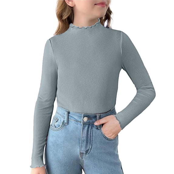 Kids Girls Solid Color Velvet Long Sleeved Top Round Neck Lightweight Kids Girls' T-Shirt for Casual Wear, Party, and Daily Activities Gray 2-3Years