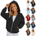 thumbnail image 1 of Kids Girls Solid Zip Up Hoodie Sweatshirt Oversized Pocket Long Sleeve Casual Hooded Jacket for Daily School Outdoor Wear(Black,12-13 Years), 1 of 5