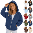 thumbnail image 1 of Kids Girls Solid Zip Up Hoodie Sweatshirt Oversized Pocket Long Sleeve Casual Hooded Jacket for Daily School Outdoor Wear(Navy,10-11 Years), 1 of 5