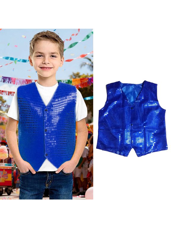 Kids Girls Sparkle Sequin Waistcoat Sleeveless Button Jacket Vest for Cheer Jazz Stage Performance 3-4 Years
