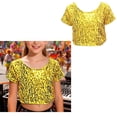 thumbnail image 1 of Kids Girls Sparkly Sequin Crop Tops Short Sleeves Dance Top T-Shirt Modern Jazz Hop Dance Performance One Size, 1 of 4
