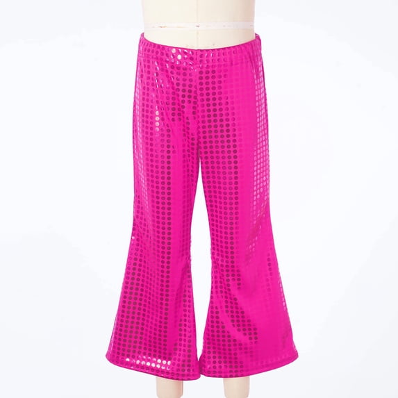 Kids Girls Sparkly Sequins Dance Pants Wide Leg Bell Bottoms Flared Trousers Hip Hop Jazz Disco