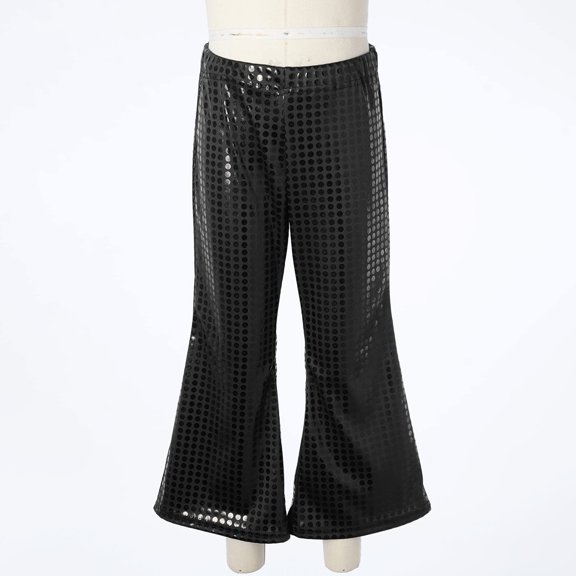 Kids Girls Sparkly Sequins Dance Pants Wide Leg Bell Bottoms Flared Trousers Hip Hop Jazz Disco