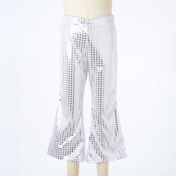 Kids Girls Sparkly Sequins Dance Pants Wide Leg Bell Bottoms Flared Trousers Hip Hop Jazz Disco