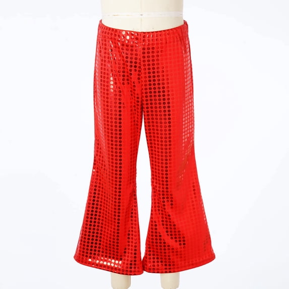 Kids Girls Sparkly Sequins Dance Pants Wide Leg Bell Bottoms Flared Trousers Hip Hop Jazz Disco