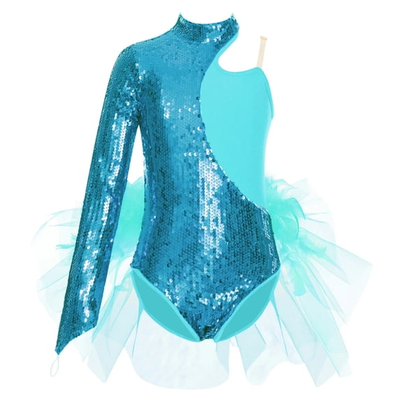 Kids Girls Sparkly Sequins Tulle Skirted Tutu Ballet Leotard Children Gymnastics Bodysuit Dance Jumpsuit