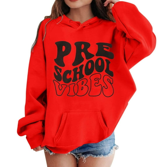 Kids Girls Sports Shirt Boy Girl First Day Of School Casual Hoodie Pullover In My Preschool Shirt Kindergarten Hooded Sweatshirt with Pocket Suitable for Teen Sweater for Teens Youth Girls Boys