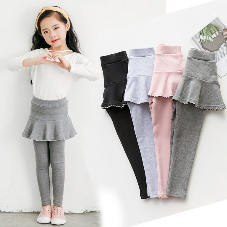 Kids Girls Spring/Autumn Cotton Stretchy Leggings with Ruffle Tutu Skirt  School Uniform Tight Pants Culottes 