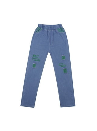 Kids Girls Stylish Jeans Elastic Waistband Pockets Denim Pants Casual  Trousers