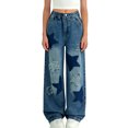 thumbnail image 1 of Kids Girls Star Patch Jeans Denim Elastic Waist Wide Leg Loose Trousers for School Casual Fashion Outfits, 3T-15Y, 1 of 7
