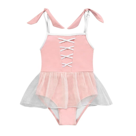Kids Girls Strap Sleeveless Tulle Swimsuit Cute One-Piece Bathing Suit Swimwear Beachwear