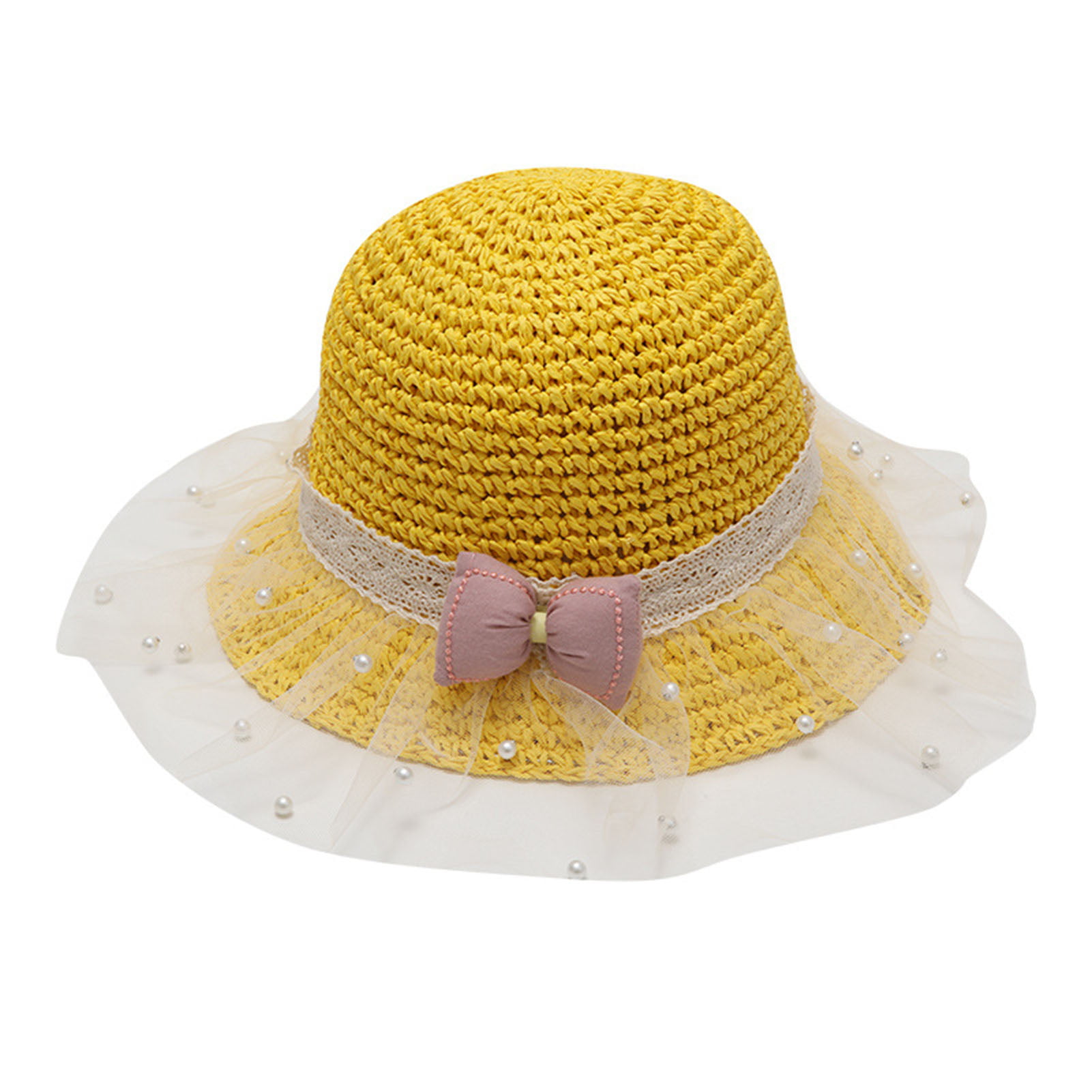 Kids Girls Straw Sun Hat, Bowknot Design Net yarn Breathable Durable Wide  Brim Sun Protection Visor Bucket Hat Cap with Chin Strap For Chirdren  Summer