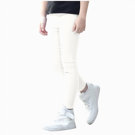 Kids Girls Stretch Pencil Skinny Pants Elastic Waist Trouser Bottoms Fall Winter Clothes 7-8 Years,White NIEWTR