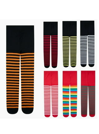 HDE Girl's Leggings Holiday Stretchy Full Ankle Length Stripe and Black  Tights Orange and Black Stripes 7-8 