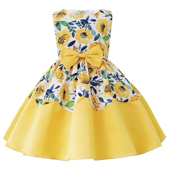 Kids Girls Stylish Trendy Dress Sleeveless Pageant Birthday Floral Cute Prints Bowknot Gown Princess Fancy Sweet Party Sundress Breathble A-line Holiday Dresses