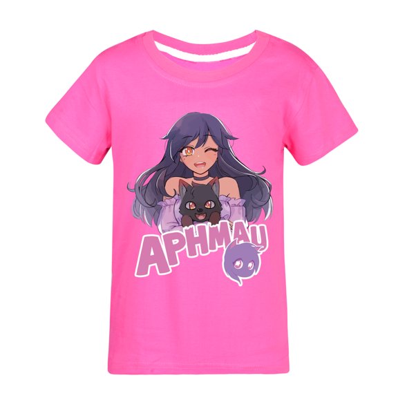 Kids Girls Summer Cotton Shirts Anime Aphmaus T-Shirts Graphic T Shirts Crewneck Short Sleeve Top Tee 4-13Y