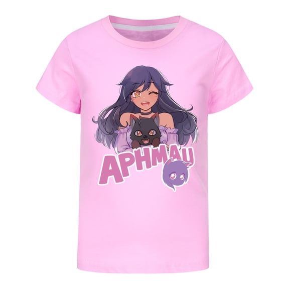 Kids Girls Summer Cotton Shirts Anime Aphmaus T-Shirts Graphic T Shirts Crewneck Short Sleeve Top Tee 4-13Y