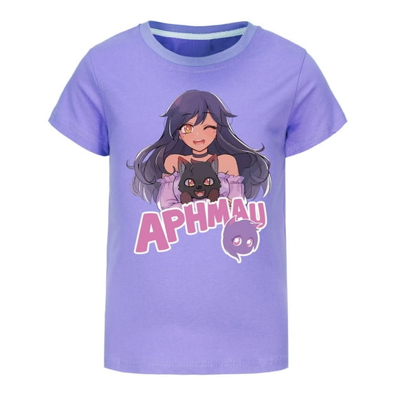 Kids Girls Summer Cotton Shirts Anime Aphmaus T-Shirts Graphic T Shirts Crewneck Short Sleeve Top Tee 4-13Y