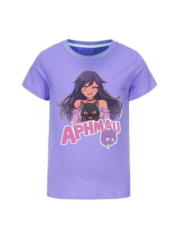 Kids Girls Summer Cotton Shirts Anime Aphmaus T-Shirts Graphic T Shirts Crewneck Short Sleeve Top Tee 4-13Y