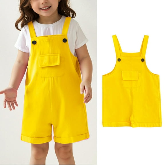 Kids Girls Summer Jumpsuits Comfortable Yellow Bib Pants with Pockets for Everyday Wear Girl Clothes Size 9-10 Years