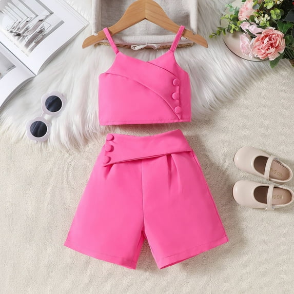 Kids Girls Summer Clothes Pink Spaghetti Strap Tops and Shorts Girls 2 Piece Outfits 4-5 Years Toddler Girl Clothes
