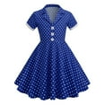 thumbnail image 1 of Kids Girls Summer Retro Dress Vintage Polka Dot Printed Lapel Short Sleeve A-line Button Down Princess Dress Cotton Casual Wedding Swing Party Dress, 1 of 2
