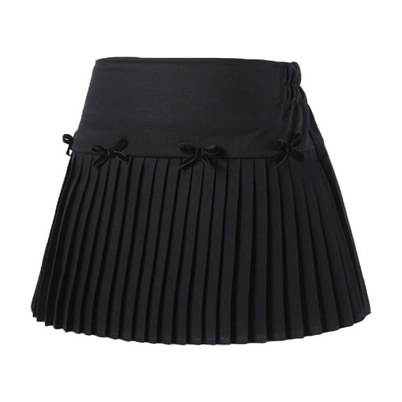 Kids Girls Summer School Style Pleated Skirt, Toddler Casual Solid Color Skirt with Bow Black 18 Months-24 Months